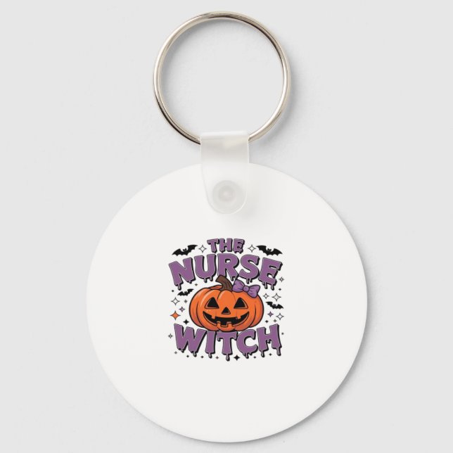 A playful design featuring a pumpkin witch with a  keychain (Front)