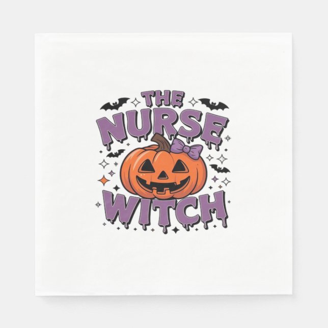A playful design featuring a pumpkin witch with a  napkin (Front)