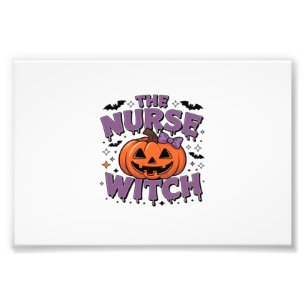 A playful design featuring a pumpkin witch with a photo print