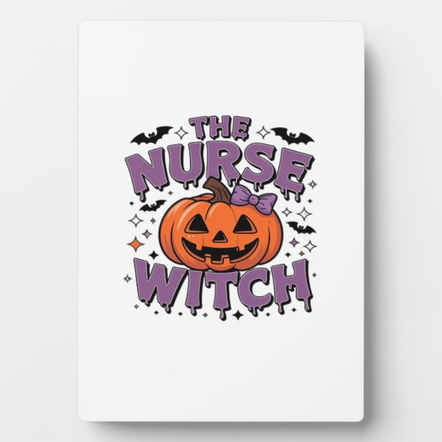 A playful design featuring a pumpkin witch with a  plaque (Front)