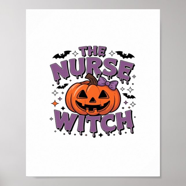 A playful design featuring a pumpkin witch with a  poster (Front)