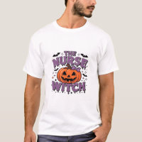 A playful design featuring a pumpkin witch with a
