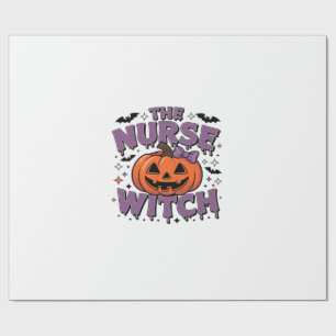 A playful design featuring a pumpkin witch with a  wrapping paper