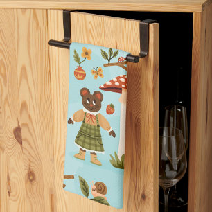 A playful fabric pattern featuring cartoon animals kitchen towel