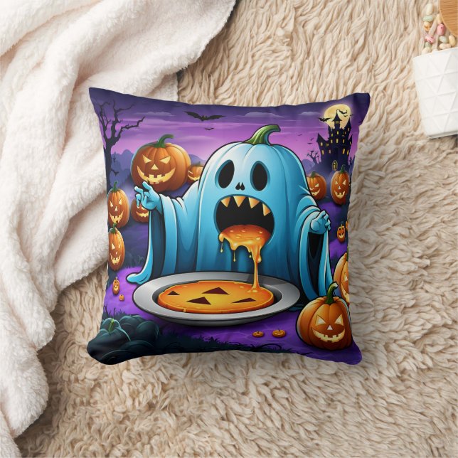 A playful ghost enjoying Halloween festivities Throw Pillow (Blanket)