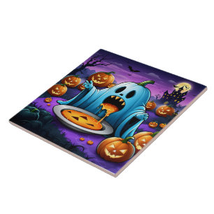 A playful ghost enjoying Halloween festivities Tile