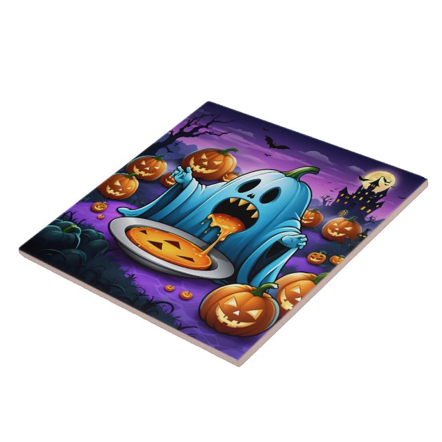 A playful ghost enjoying Halloween festivities Tile (Side)