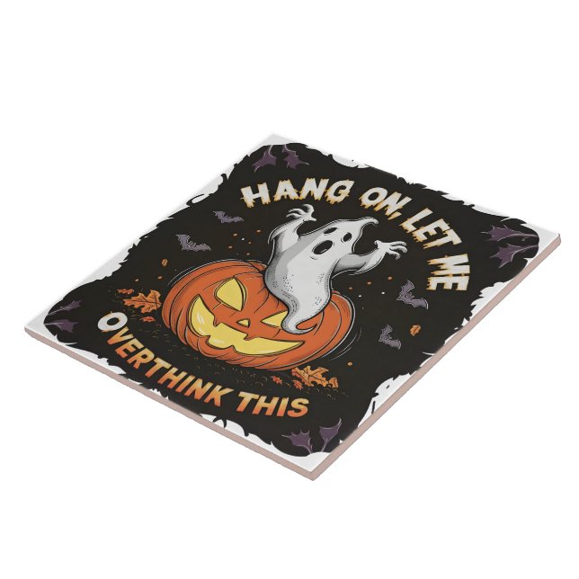 A playful ghost pondering above a jack-o'-lantern tile (Side)