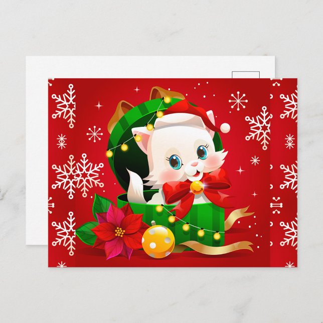 A Playful Kitten Postcard (A joyful kitten expression and the shimmering ornaments around it. )