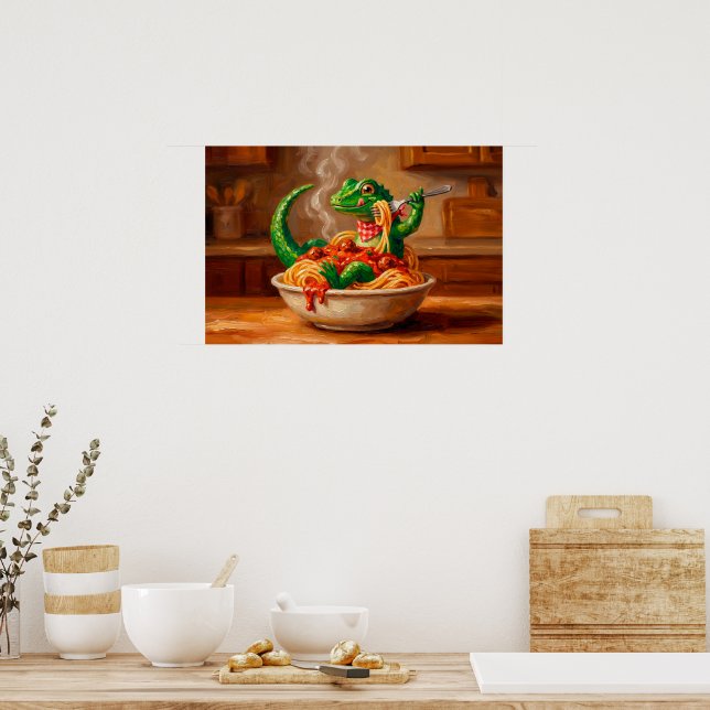 a playful lizard enjoying a delightful pasta poster (Kitchen)