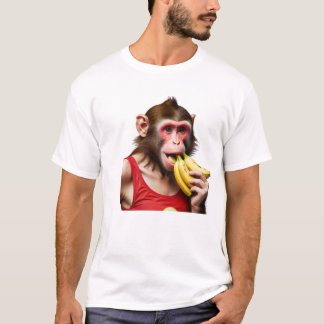 A playful monkey sits atop a vibrant, curling wave T-Shirt
