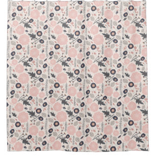 A Playful Tossed Floral Pattern Grey Pink Black