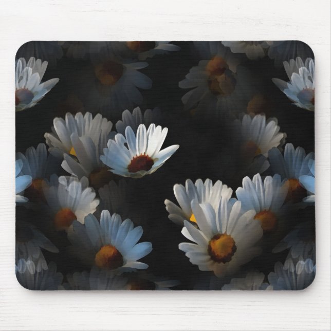 A Plethora Of Floating Daisies Isolated On Black Mouse Pad (Front)