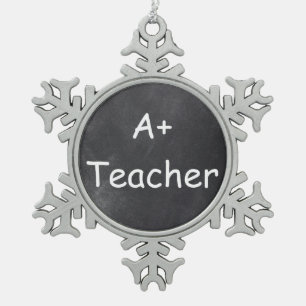 A Plus Teacher Chalkboard Design Gift Idea Snowflake Pewter Christmas Ornament