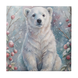 A Polar Bear Cub in Winter Tile