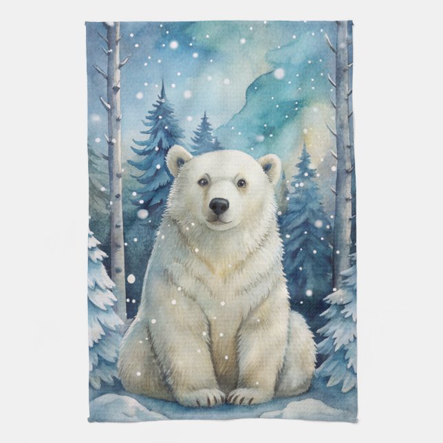A Polar Bear in Winter Kitchen Towel (Vertical)