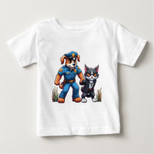 a police dog and a mean cat - humour baby T-Shirt