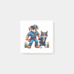 a police dog and a mean cat - humour post-it notes