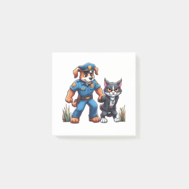 a police dog and a mean cat - humour post-it notes (Front)