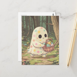 A Polka Dot Ghost With a Basket of Eggs Postcard