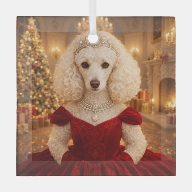 A Poodle Christmas Holiday  Glass Ornament (Front)