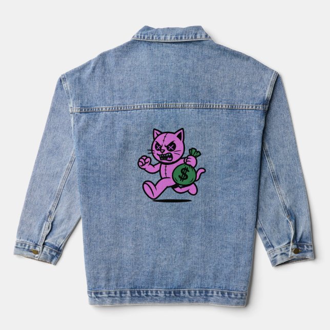 A POP CAT THIEF Hoodie Denim Jacket  (Verso)