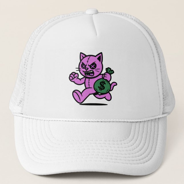 A POP CAT THIEF Hoodie Denim Jacket Trucker Hat (Front)