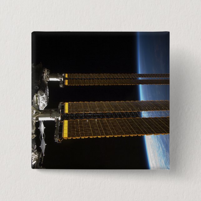 A portion of the International Space Station 2 2 Inch Square Button (Front)