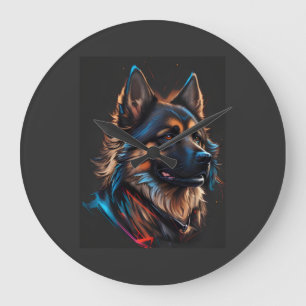 A portrait off an German shepherd dog Large Clock