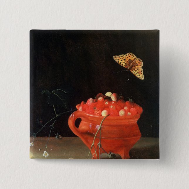 A Pot of Wild Strawberries 2 Inch Square Button (Front)