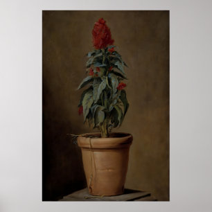 A Potted Plant Flowers Still Life, Dark Botanical Poster