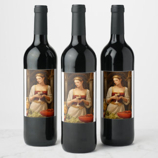 A power woman standing with wine wine label