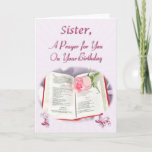 A prayer for a Sister on her Birthday Card<br><div class="desc">A prayer for a sister on her birthday. A delicate pink rosebud lying on an open bible. Put your own prayer inside.</div>