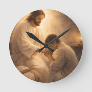 A Prayer on His Knees with Jesus Round Clock