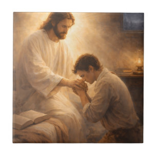 A Prayer on His Knees with Jesus Tile