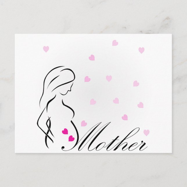 A pregnant mother-to-be with miniature pink hearts postcard (Front)