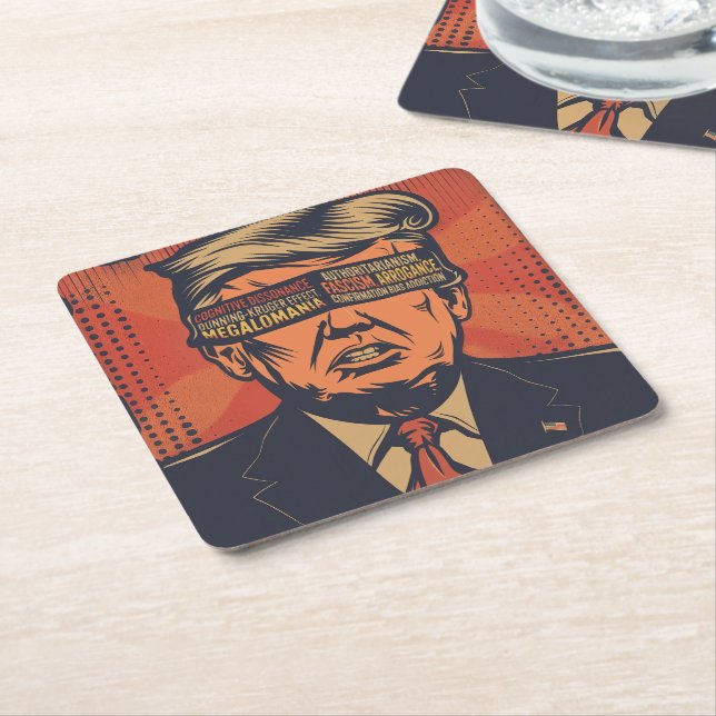 A president blindfolded by mental issues square paper coaster (Angled)