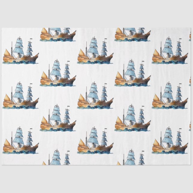 A Pretty Blue Nautical Series Design 12 Tissue Paper (Front)