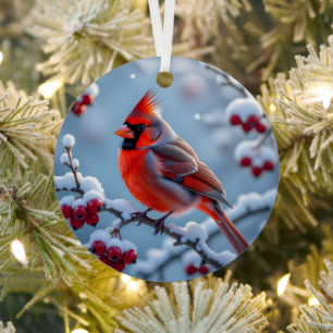 A Pretty Cardinal   Personalized Christmas Metal Ornament