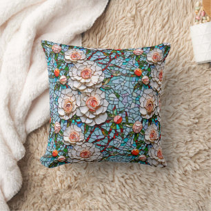 A Pretty Faux Mosaic Floral Pattern Throw Pillow