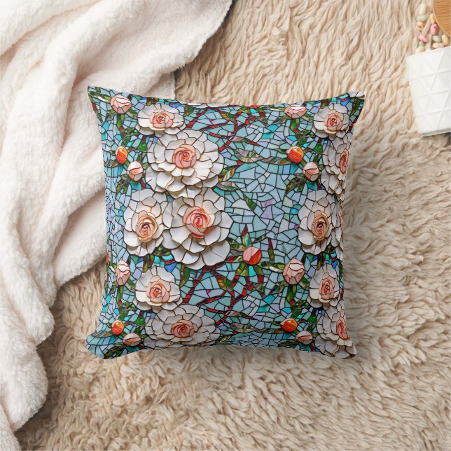 A Pretty Faux Mosaic Floral Pattern Throw Pillow (Blanket)