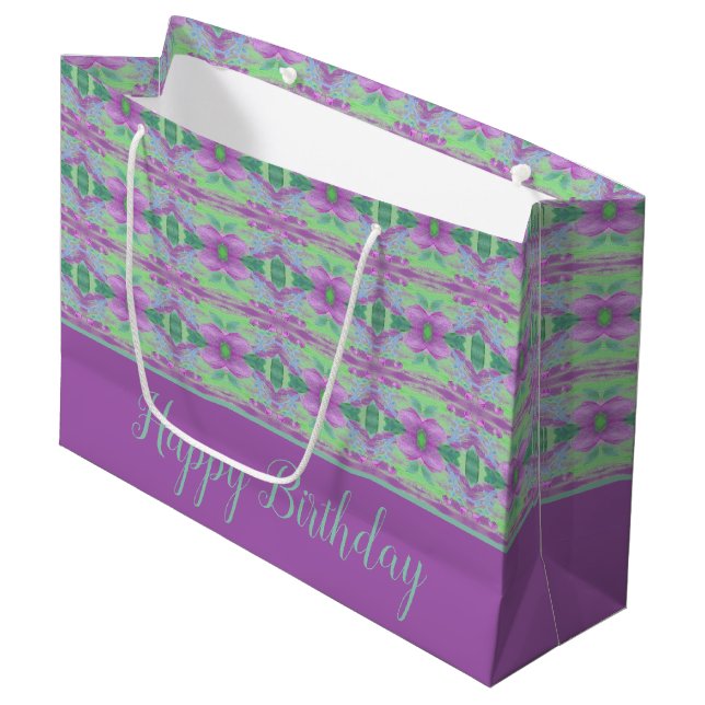 A Pretty Large Purple Flower Patterned Gift Bag (Front Angled)