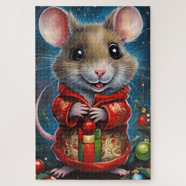 A pretty mouse celebrating Christmas Jigsaw Puzzle (Vertical)