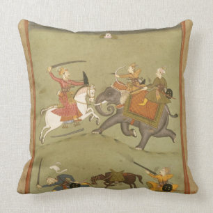 A Prince Fighting his Enemies on an Elephant, c.17 Throw Pillow