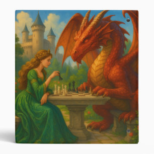 A princess playing chess with a dragon fantasy art binder