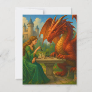 A princess playing chess with a dragon fantasy art card