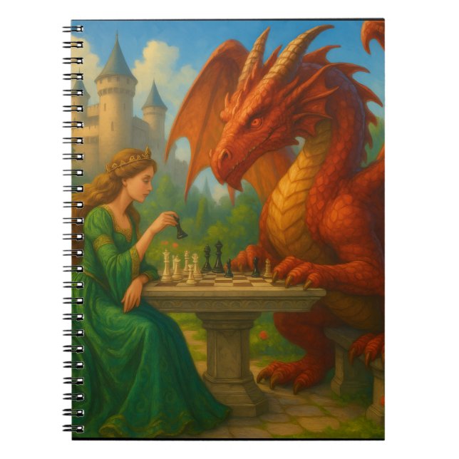 A princess playing chess with a dragon fantasy art notebook (Front)