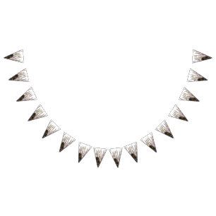 A pristine lake nestled among snow-capped mountain bunting flags