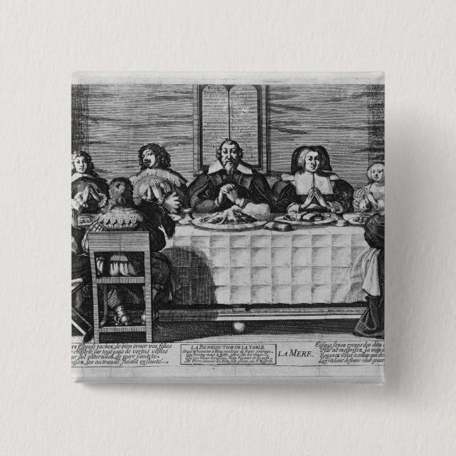 A Protestant family blessing the meal 2 Inch Square Button (Front)