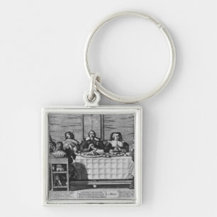 A Protestant family blessing the meal Keychain